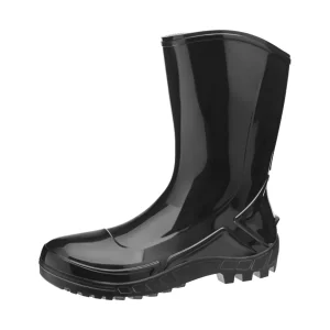 Bota PVC Preta sem Bico Cano Médio