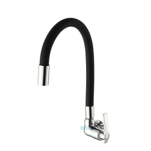 Torneira para Cozinha Parede 1-4V Bica Alta Preto Flexível